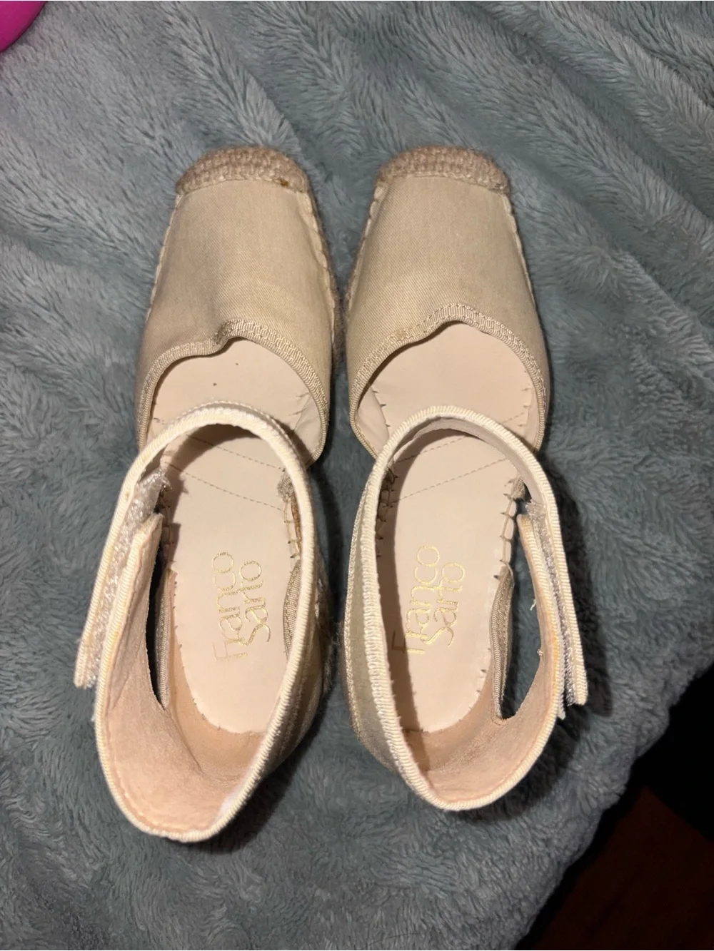 Franco Sarto Cream Espadrille Ankle-Strap Flats